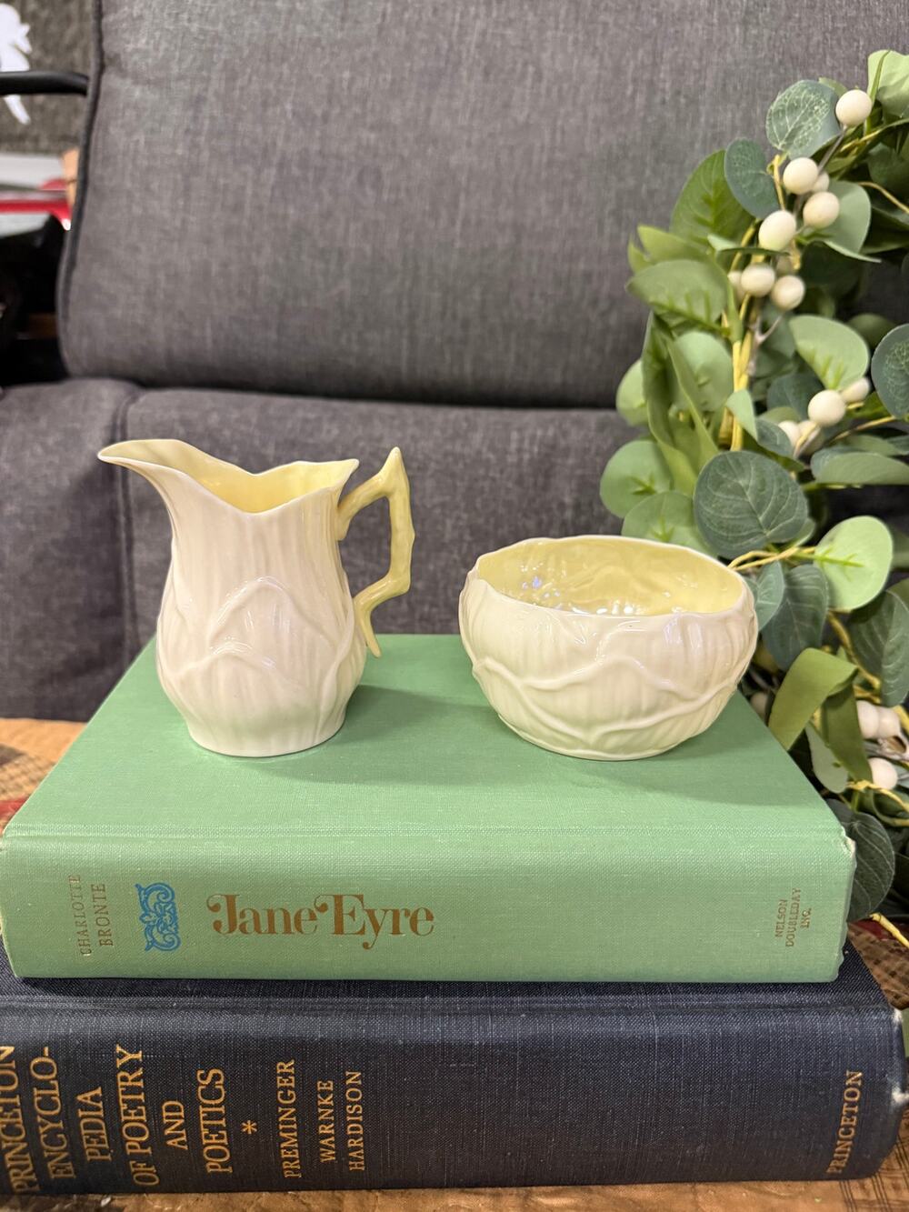 Vintage Belleek Ireland Lilly pattern Creamer and Open Sugar Bowl Set